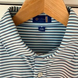 Stitch Golf Men's Blue and White Striped Performance Polo Shirt